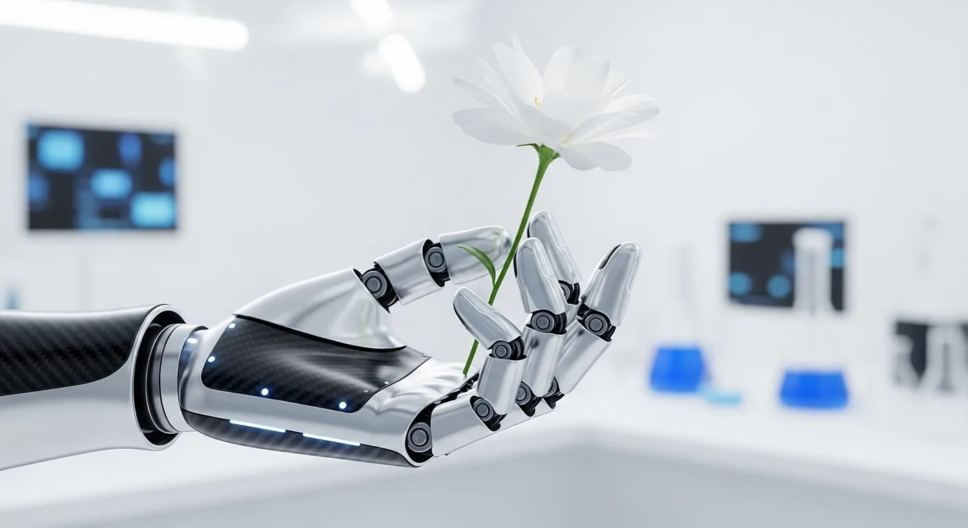 ロボットハンドが花を持つイメージ